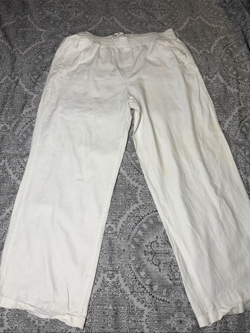 Casual Old Navy White Linen-Blend Wide Leg Pants - XL Tall